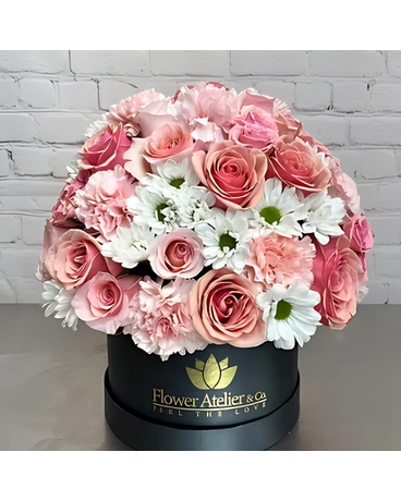 Sweet Shades of Pink in a Box Flower Arrangement