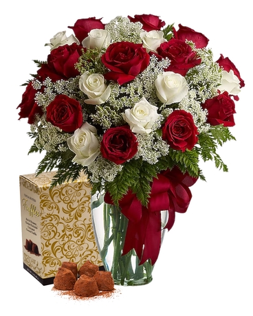 Love's Divine With Free Box Of Gourmet Truffles Flower Arrangement