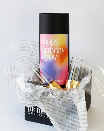 With Birthday Wine Tube size,  inches height and  inches wide.