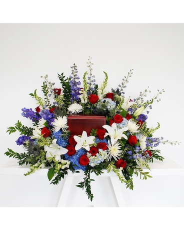 Stars & Stripes Flowering Urn & Cremation Piece Flower Arrangement