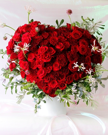 Red Hot Blooming Heart Flower Arrangement