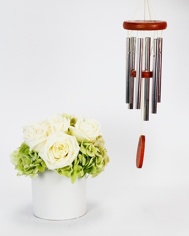 Flowers & Windchime size,  inches height and  inches wide.